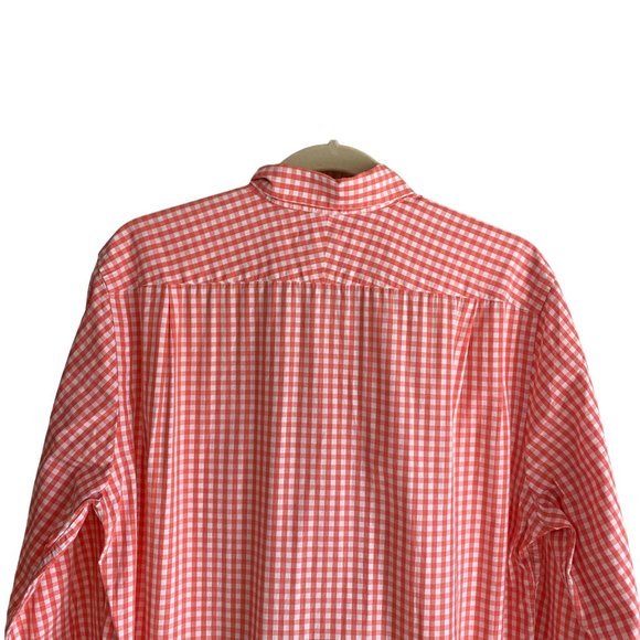 Southern Tide Gingham Contrast Cuff Button Up Shirt Coral Preppy Coastal-M - Picture 10 of 13